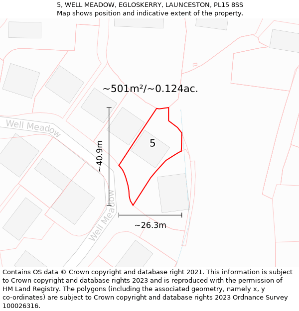 5, WELL MEADOW, EGLOSKERRY, LAUNCESTON, PL15 8SS: Plot and title map