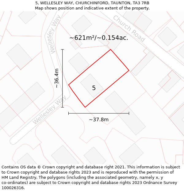 5, WELLESLEY WAY, CHURCHINFORD, TAUNTON, TA3 7RB: Plot and title map