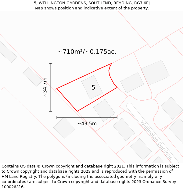 5, WELLINGTON GARDENS, SOUTHEND, READING, RG7 6EJ: Plot and title map