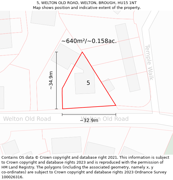 5, WELTON OLD ROAD, WELTON, BROUGH, HU15 1NT: Plot and title map