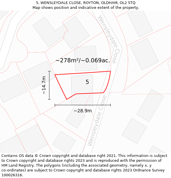 5, WENSLEYDALE CLOSE, ROYTON, OLDHAM, OL2 5TQ: Plot and title map