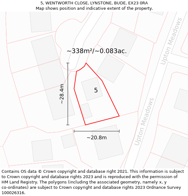 5, WENTWORTH CLOSE, LYNSTONE, BUDE, EX23 0RA: Plot and title map