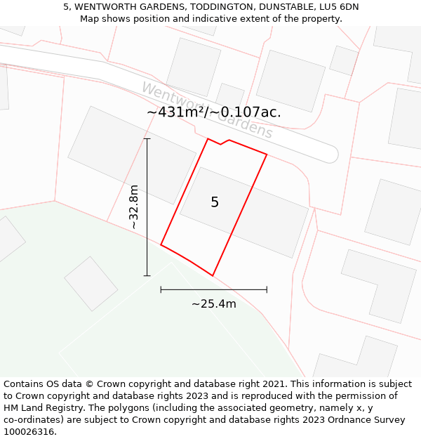 5, WENTWORTH GARDENS, TODDINGTON, DUNSTABLE, LU5 6DN: Plot and title map