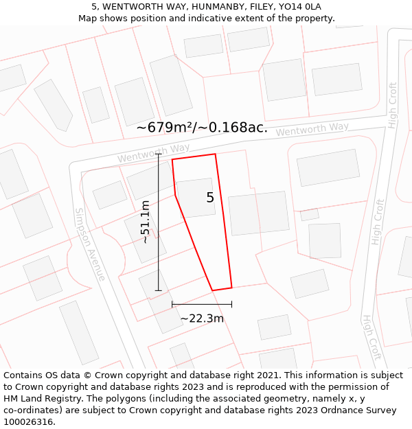 5, WENTWORTH WAY, HUNMANBY, FILEY, YO14 0LA: Plot and title map