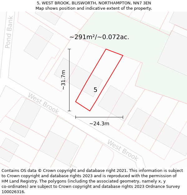 5, WEST BROOK, BLISWORTH, NORTHAMPTON, NN7 3EN: Plot and title map