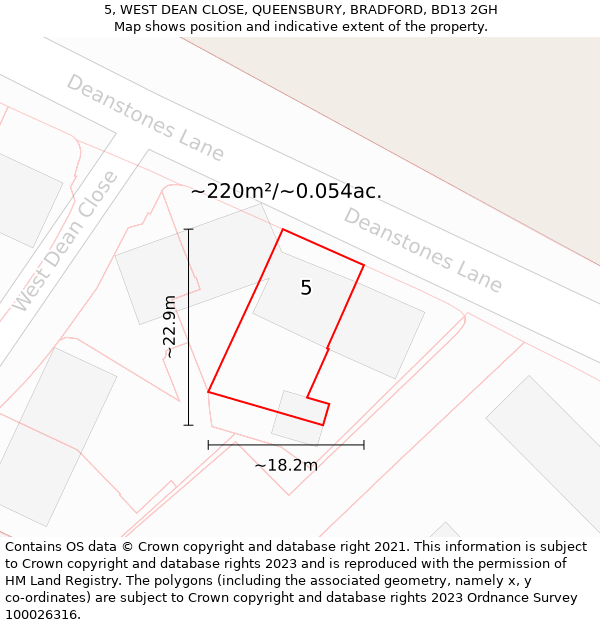 5, WEST DEAN CLOSE, QUEENSBURY, BRADFORD, BD13 2GH: Plot and title map