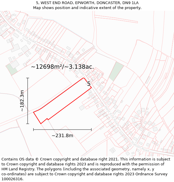 5, WEST END ROAD, EPWORTH, DONCASTER, DN9 1LA: Plot and title map