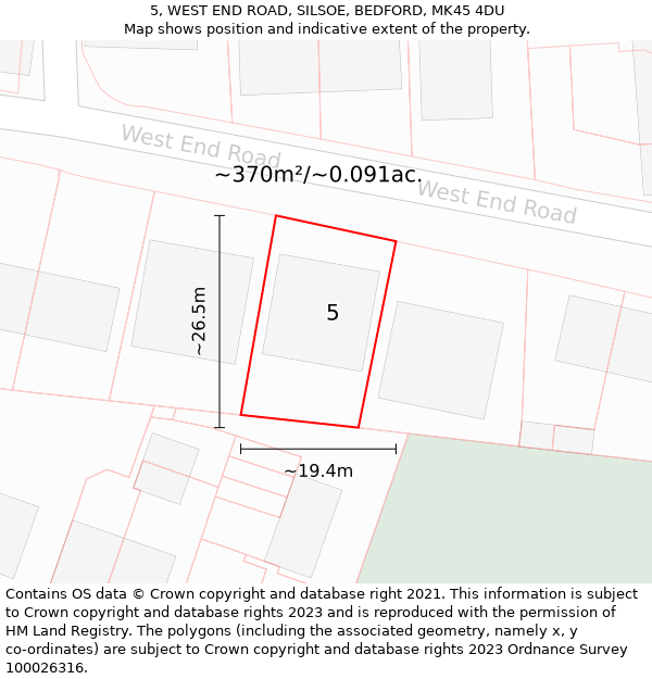 5, WEST END ROAD, SILSOE, BEDFORD, MK45 4DU: Plot and title map