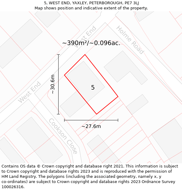 5, WEST END, YAXLEY, PETERBOROUGH, PE7 3LJ: Plot and title map