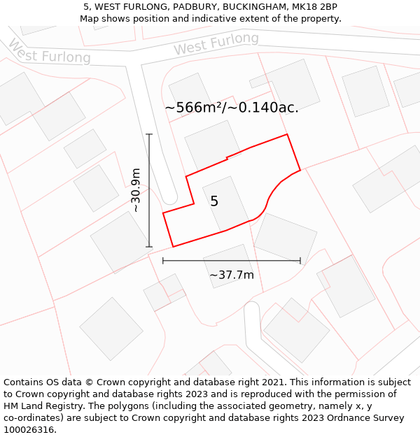 5, WEST FURLONG, PADBURY, BUCKINGHAM, MK18 2BP: Plot and title map