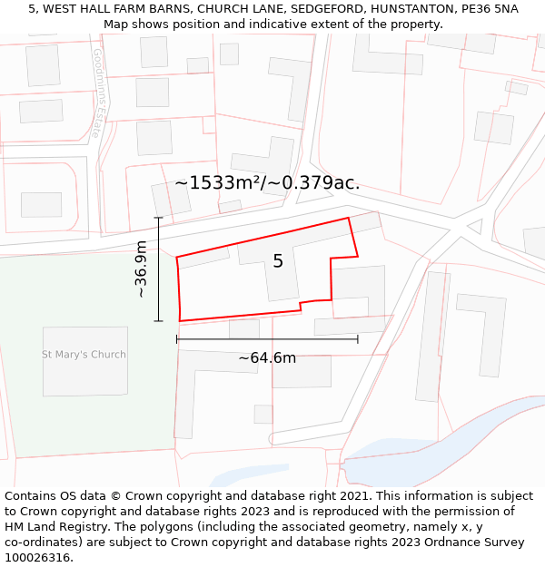 5, WEST HALL FARM BARNS, CHURCH LANE, SEDGEFORD, HUNSTANTON, PE36 5NA: Plot and title map