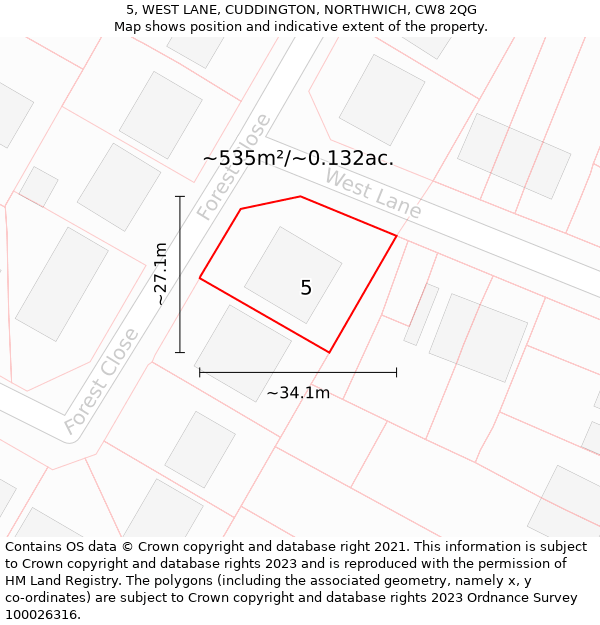 5, WEST LANE, CUDDINGTON, NORTHWICH, CW8 2QG: Plot and title map