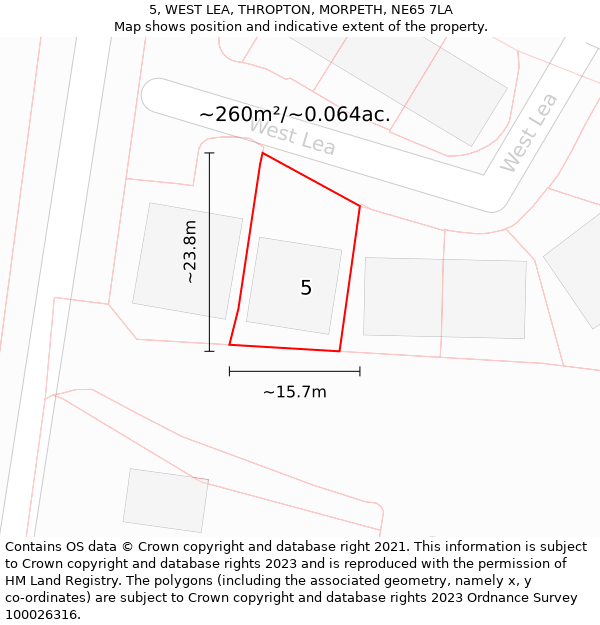 5, WEST LEA, THROPTON, MORPETH, NE65 7LA: Plot and title map