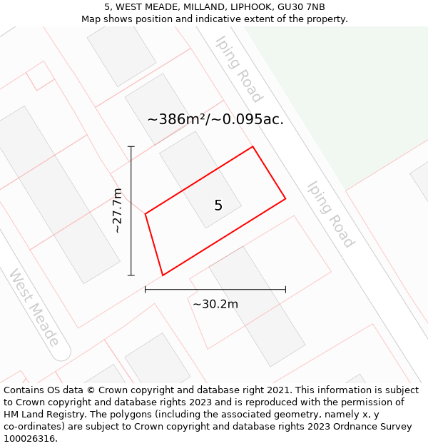 5, WEST MEADE, MILLAND, LIPHOOK, GU30 7NB: Plot and title map