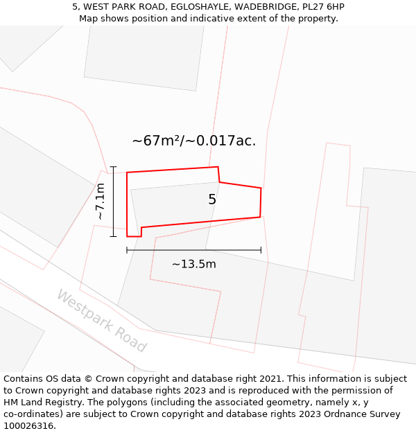 5, WEST PARK ROAD, EGLOSHAYLE, WADEBRIDGE, PL27 6HP: Plot and title map