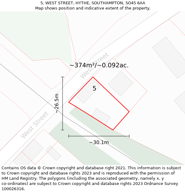 5, WEST STREET, HYTHE, SOUTHAMPTON, SO45 6AA: Plot and title map