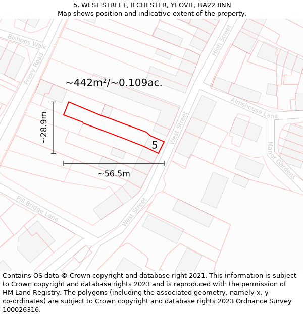 5, WEST STREET, ILCHESTER, YEOVIL, BA22 8NN: Plot and title map