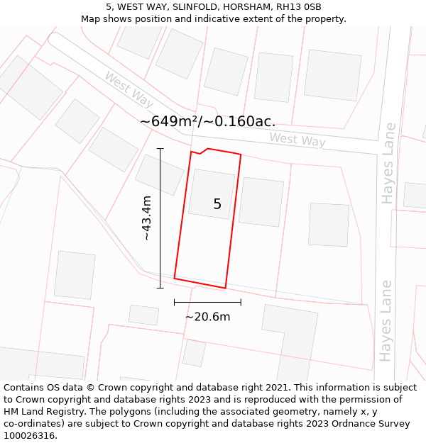 5, WEST WAY, SLINFOLD, HORSHAM, RH13 0SB: Plot and title map