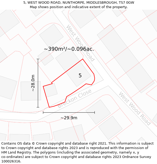 5, WEST WOOD ROAD, NUNTHORPE, MIDDLESBROUGH, TS7 0GW: Plot and title map