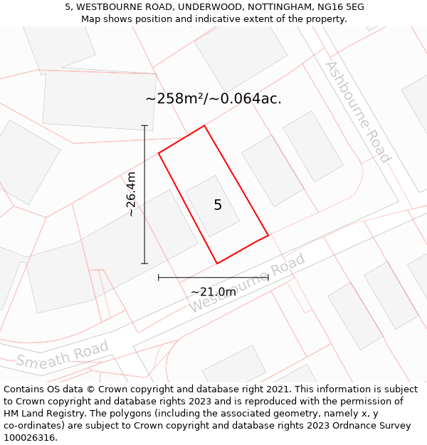 5, WESTBOURNE ROAD, UNDERWOOD, NOTTINGHAM, NG16 5EG: Plot and title map