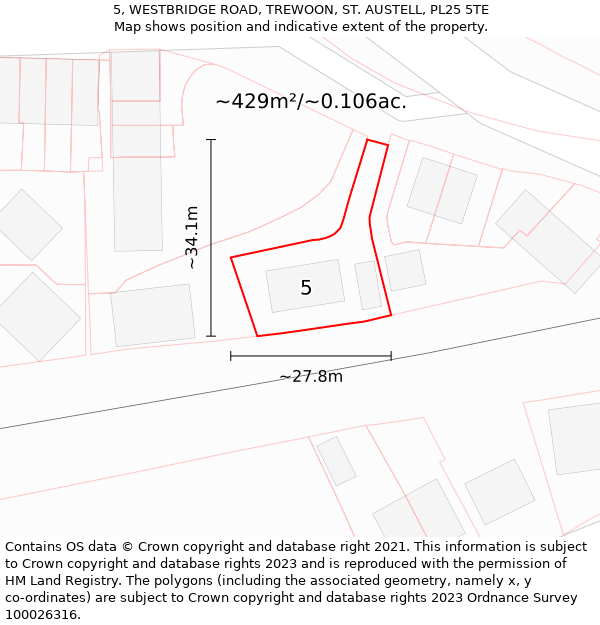 5, WESTBRIDGE ROAD, TREWOON, ST. AUSTELL, PL25 5TE: Plot and title map