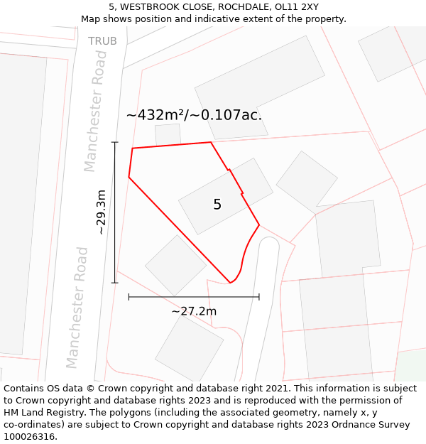 5, WESTBROOK CLOSE, ROCHDALE, OL11 2XY: Plot and title map
