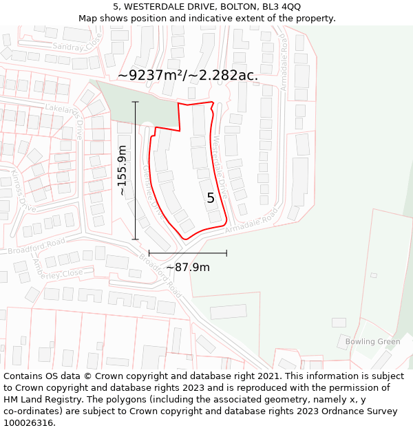 5, WESTERDALE DRIVE, BOLTON, BL3 4QQ: Plot and title map