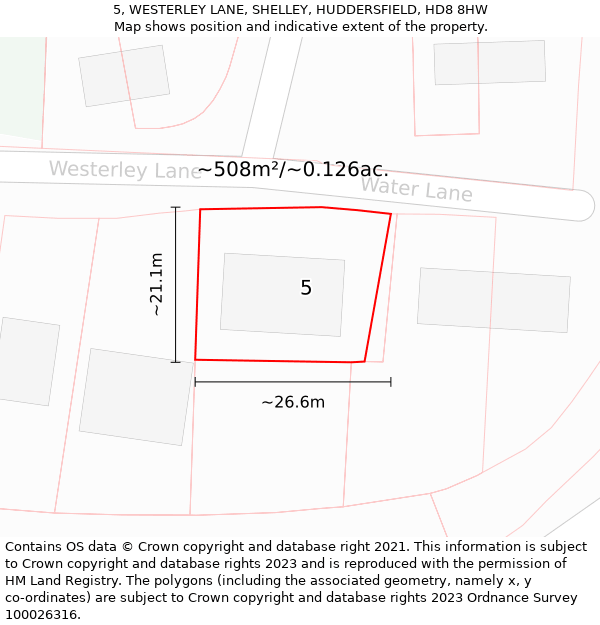 5, WESTERLEY LANE, SHELLEY, HUDDERSFIELD, HD8 8HW: Plot and title map