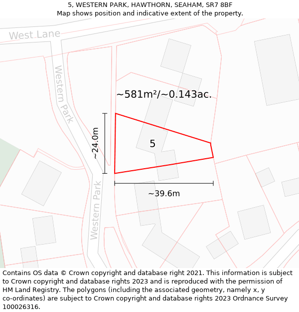 5, WESTERN PARK, HAWTHORN, SEAHAM, SR7 8BF: Plot and title map