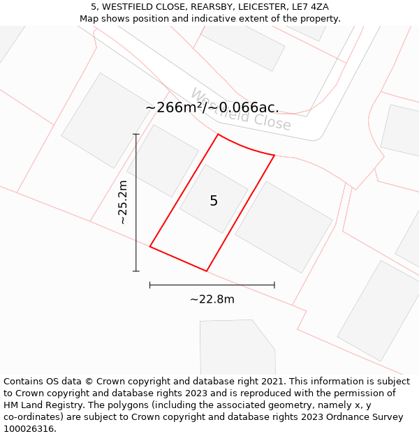 5, WESTFIELD CLOSE, REARSBY, LEICESTER, LE7 4ZA: Plot and title map