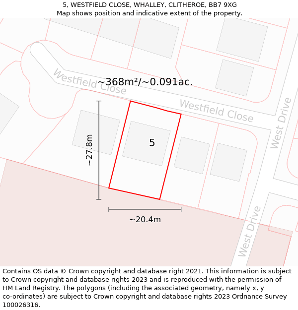 5, WESTFIELD CLOSE, WHALLEY, CLITHEROE, BB7 9XG: Plot and title map