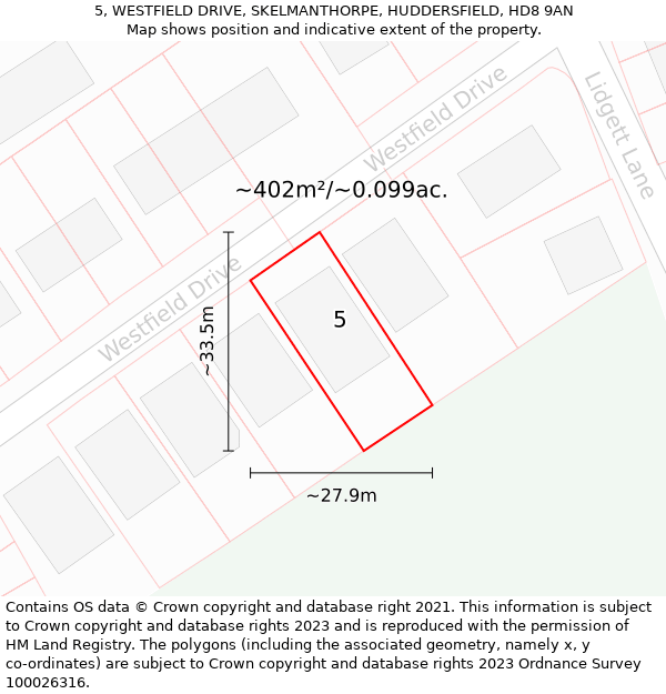 5, WESTFIELD DRIVE, SKELMANTHORPE, HUDDERSFIELD, HD8 9AN: Plot and title map