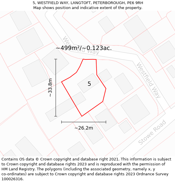 5, WESTFIELD WAY, LANGTOFT, PETERBOROUGH, PE6 9RH: Plot and title map