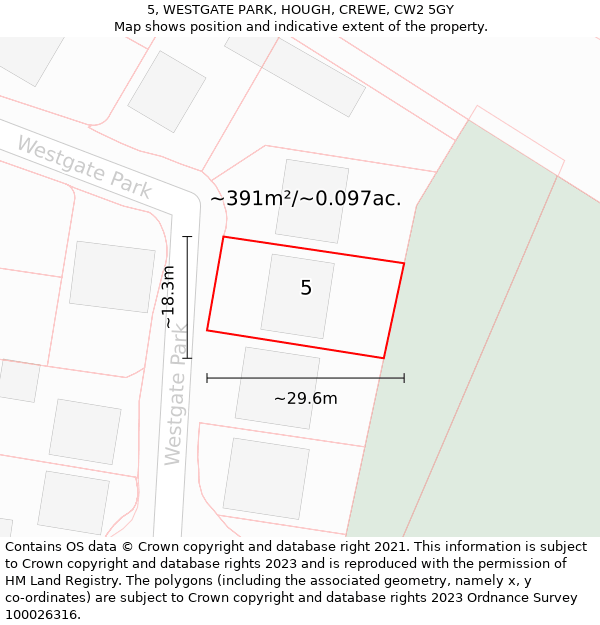 5, WESTGATE PARK, HOUGH, CREWE, CW2 5GY: Plot and title map