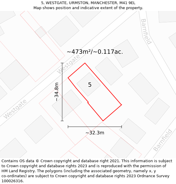 5, WESTGATE, URMSTON, MANCHESTER, M41 9EL: Plot and title map