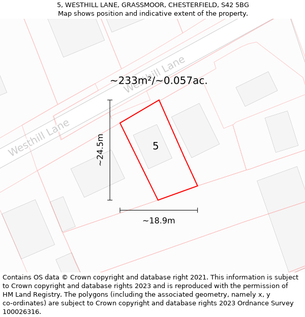 5, WESTHILL LANE, GRASSMOOR, CHESTERFIELD, S42 5BG: Plot and title map