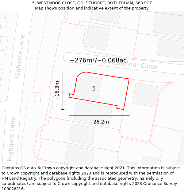 5, WESTMOOR CLOSE, GOLDTHORPE, ROTHERHAM, S63 9GE: Plot and title map