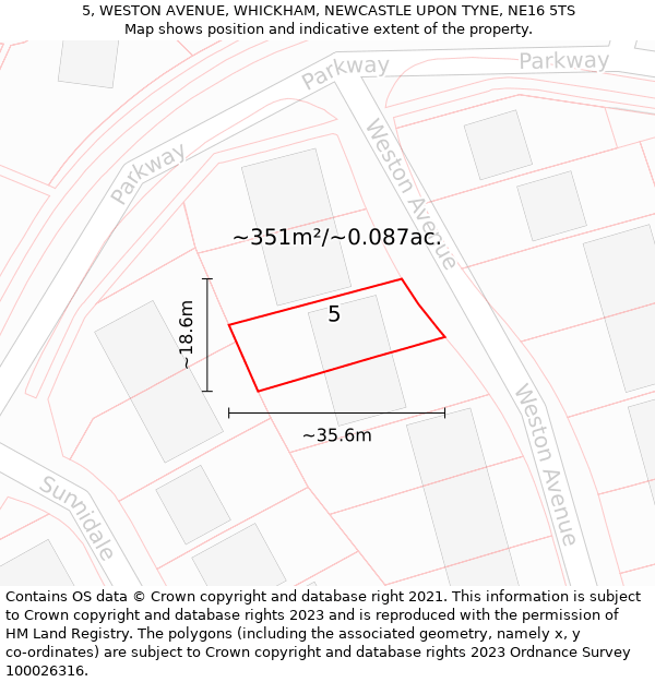 5, WESTON AVENUE, WHICKHAM, NEWCASTLE UPON TYNE, NE16 5TS: Plot and title map