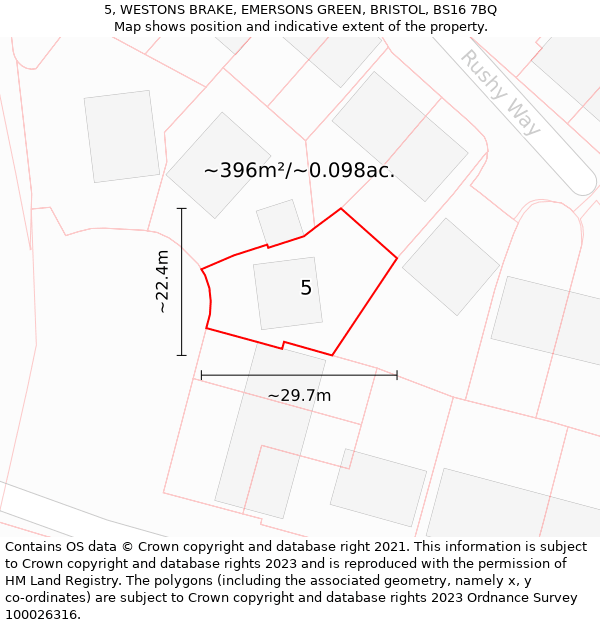 5, WESTONS BRAKE, EMERSONS GREEN, BRISTOL, BS16 7BQ: Plot and title map