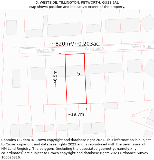 5, WESTSIDE, TILLINGTON, PETWORTH, GU28 9AL: Plot and title map