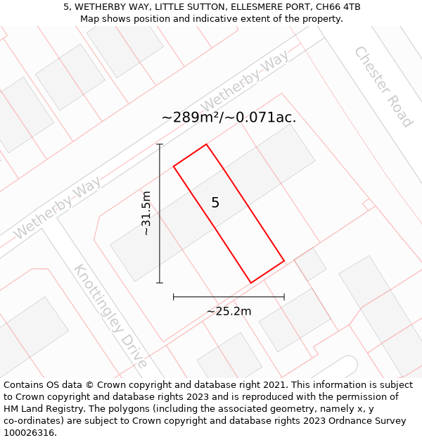 5, WETHERBY WAY, LITTLE SUTTON, ELLESMERE PORT, CH66 4TB: Plot and title map