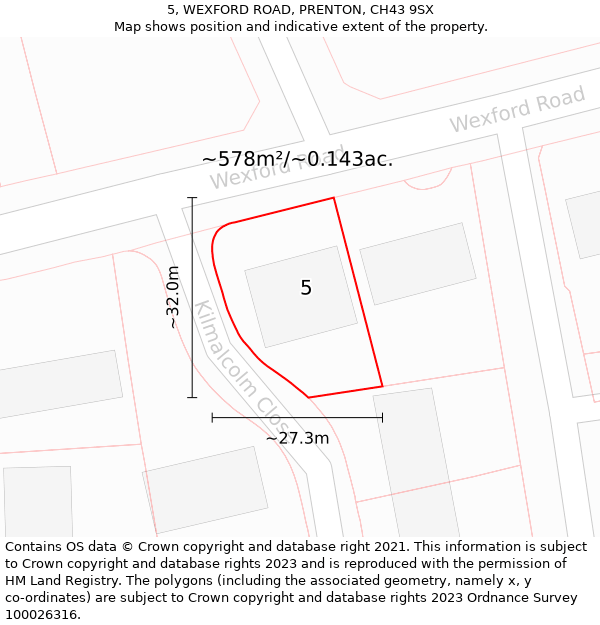 5, WEXFORD ROAD, PRENTON, CH43 9SX: Plot and title map