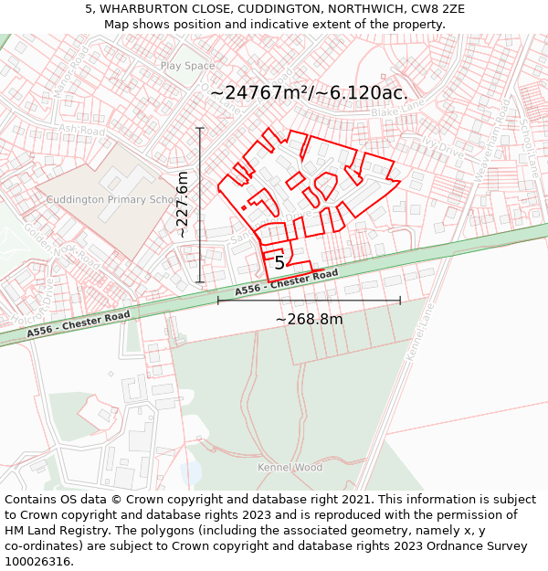 5, WHARBURTON CLOSE, CUDDINGTON, NORTHWICH, CW8 2ZE: Plot and title map