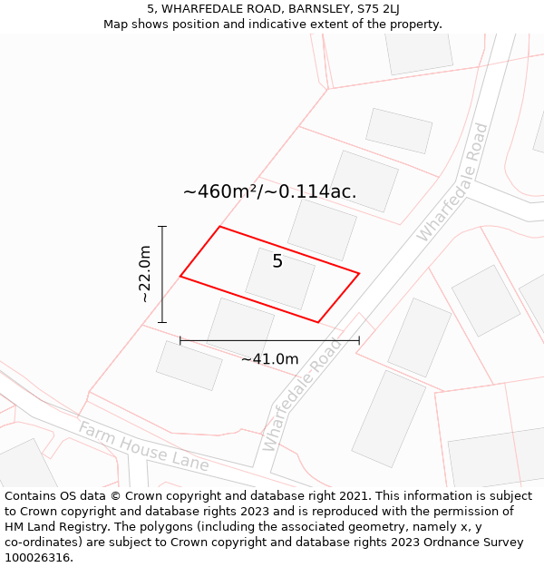 5, WHARFEDALE ROAD, BARNSLEY, S75 2LJ: Plot and title map