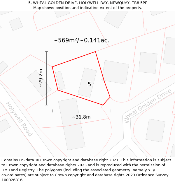 5, WHEAL GOLDEN DRIVE, HOLYWELL BAY, NEWQUAY, TR8 5PE: Plot and title map