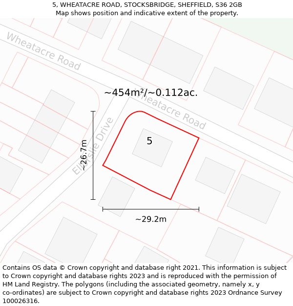 5, WHEATACRE ROAD, STOCKSBRIDGE, SHEFFIELD, S36 2GB: Plot and title map