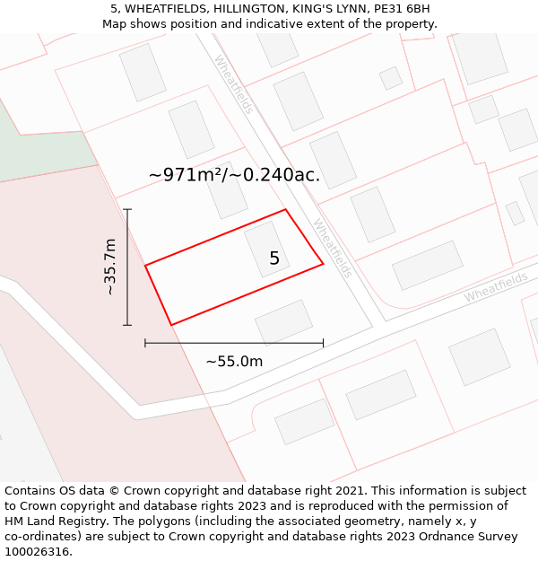 5, WHEATFIELDS, HILLINGTON, KING'S LYNN, PE31 6BH: Plot and title map