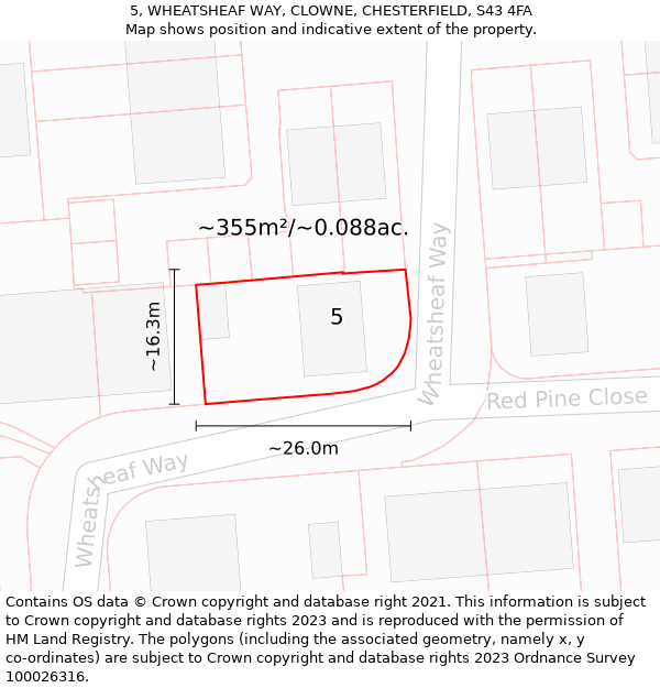 5, WHEATSHEAF WAY, CLOWNE, CHESTERFIELD, S43 4FA: Plot and title map