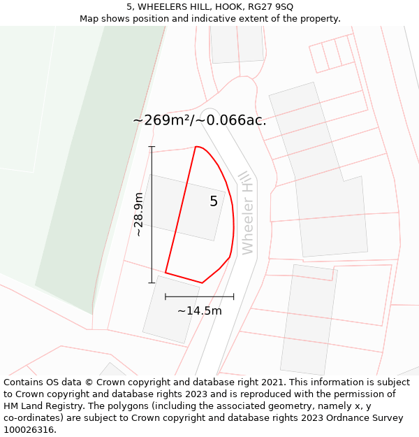 5, WHEELERS HILL, HOOK, RG27 9SQ: Plot and title map