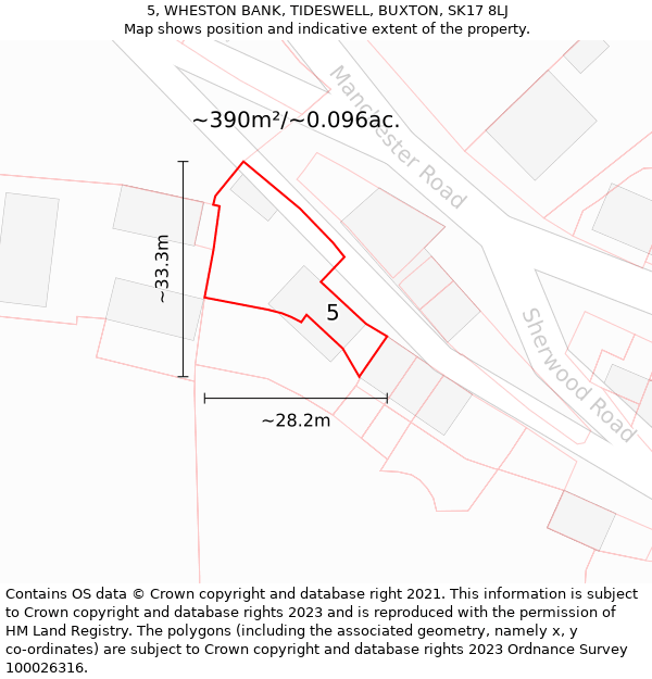 5, WHESTON BANK, TIDESWELL, BUXTON, SK17 8LJ: Plot and title map